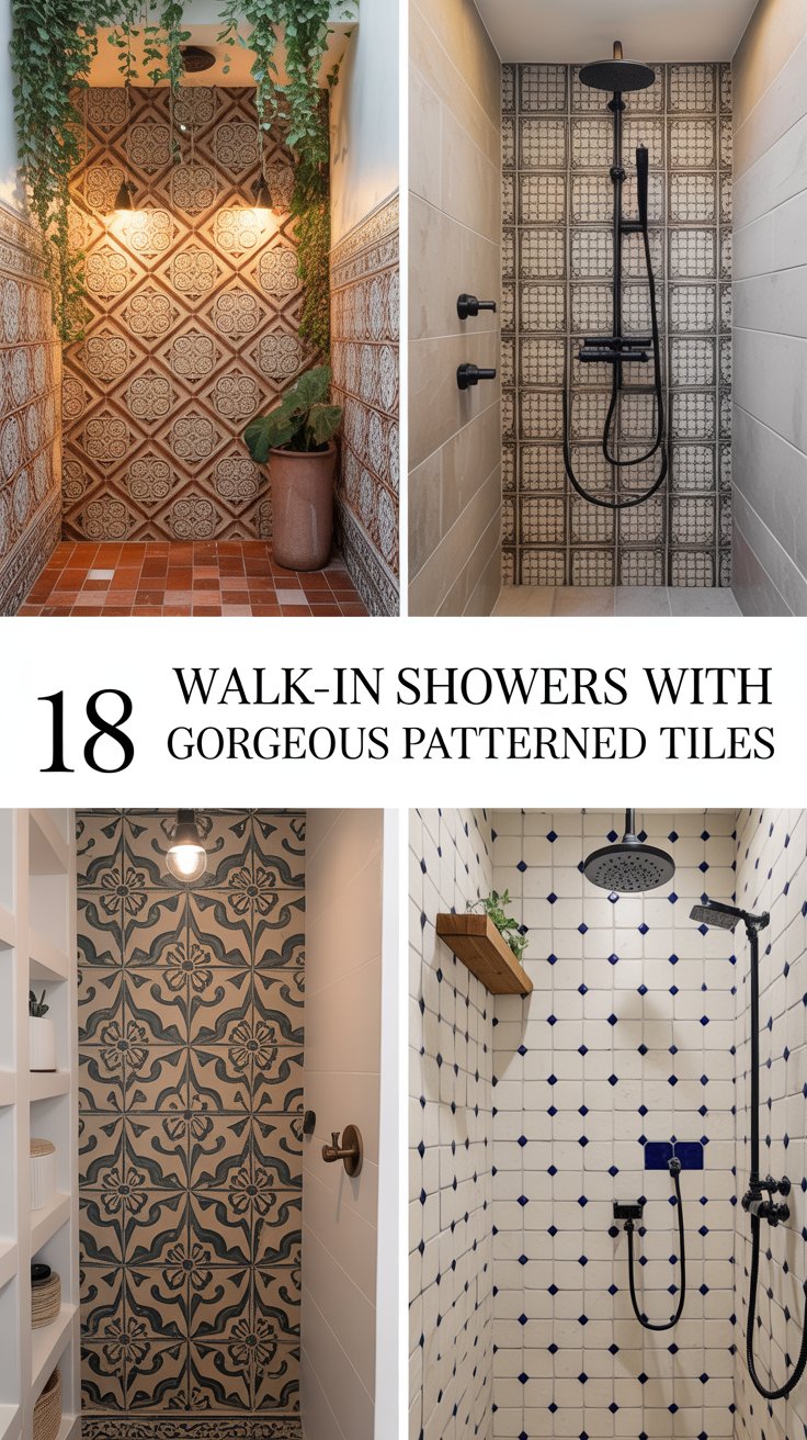 18 Stunning Walk-In Shower Ideas Featuring Patterned Tiles